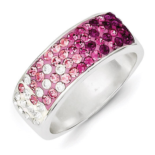 Stellux Crystal Pink & White Band Ring Sterling Silver QR4173
