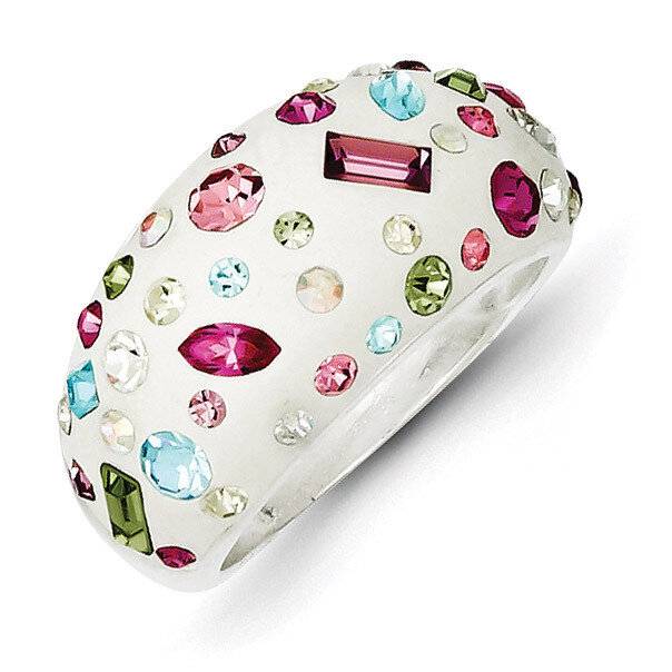 Stellux Crystal Multi-Color White Ring Sterling Silver QR4180, MPN: QR4180, 883957558257