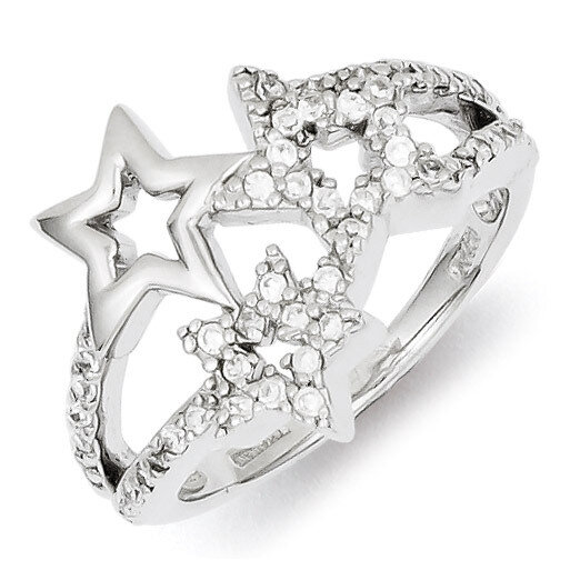 Triple Star Ring Sterling Silver Rhodium-plated Diamond QR4221