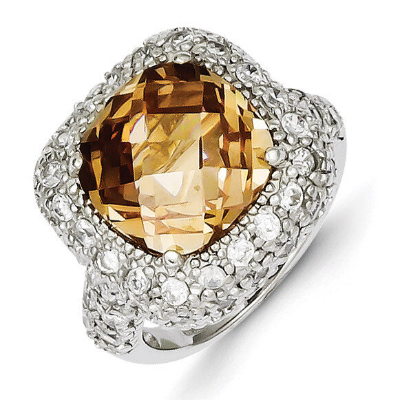 Champagne &amp; Clear Diamond Ring Sterling Silver QR4313, MPN: QR4313, 883957463230