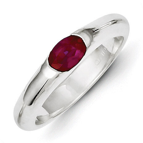 Red Oval Diamond Half Bezel Ring Sterling Silver QR4320