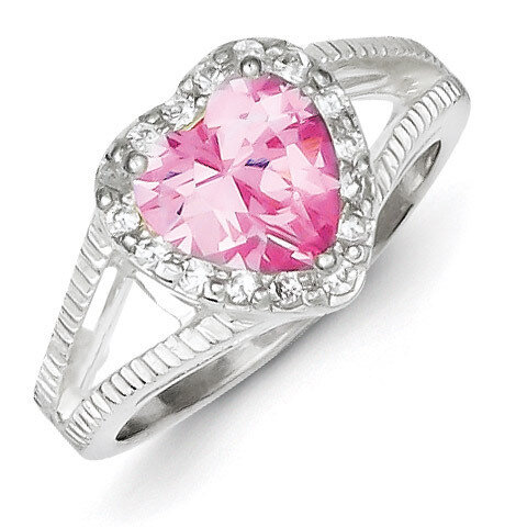 Pink Diamond Heart Ring Sterling Silver QR4389