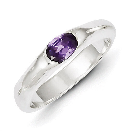 Purple Oval Diamond Half Bezel Ring Sterling Silver QR4430