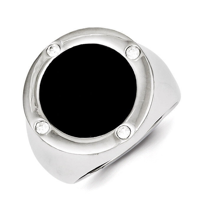 Black Simulated Onyx &amp; Diamond Ring Sterling Silver Rhodium-plated QR4440, MPN: QR4440, 883957522593