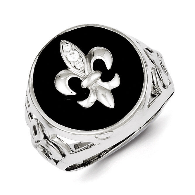 Black Onyx Ring Sterling Silver Rhodium-plated Diamond QR4441, MPN: QR4441, 883957545974