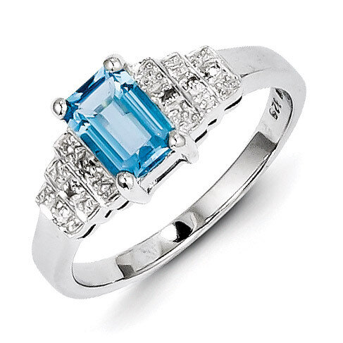 Light Swiss Blue Topaz Ring Sterling Silver Rhodium-plated Diamond QR4476BT, MPN: QR4476BT, 8839573…