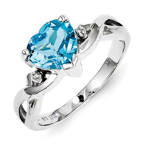 Lt Swiss Blue Topaz Heart Ring Sterling Silver Rhodium-plated Diamond QR4487BT, MPN: QR4487BT, 8839…