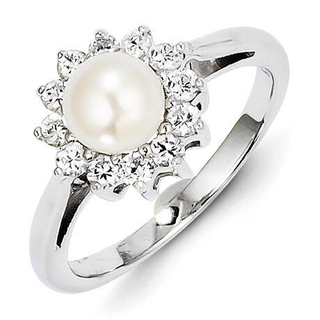 Cultured Pearl Ring Sterling Silver Rhodium-plated Diamond QR4488, MPN: QR4488, 883957364995