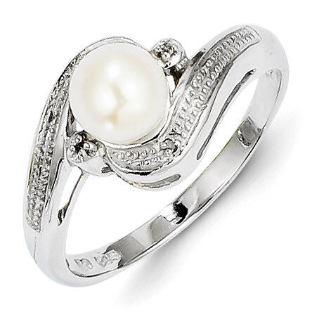 Cultured Pearl Ring Sterling Silver Rhodium-plated Diamond QR4491, MPN: QR4491, 883957437934