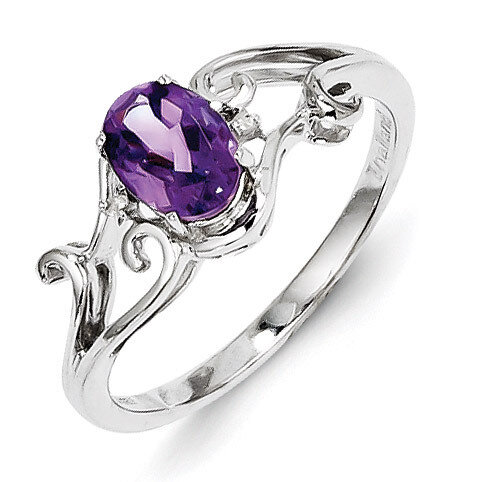 Amethyst Oval Ring Sterling Silver Rhodium-plated Diamond QR4500AM, MPN: QR4500AM, 883957680132
