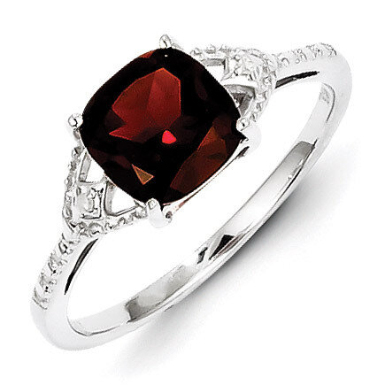 Garnet Ring Sterling Silver Rhodium-plated Diamond QR4502GA, MPN: QR4502GA, 883957438160