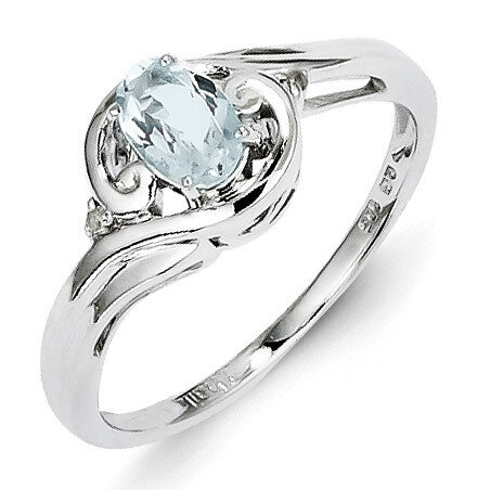 Aquamarine Ring Sterling Silver Rhodium-plated Diamond QR4504AQ, MPN: QR4504AQ, 883957365305