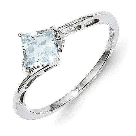 Aquamarine Square Ring Sterling Silver Rhodium-plated Diamond QR4510AQ, MPN: QR4510AQ, 886774312224