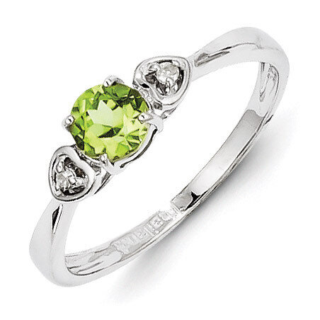 Peridot Round Ring Sterling Silver Rhodium-plated Diamond QR4511PE, MPN: QR4511PE, 883957405971