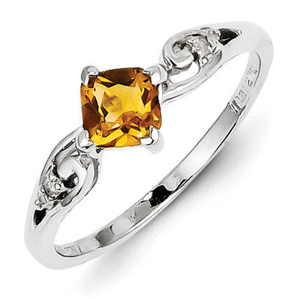 Citrine Cushion Ring Sterling Silver Rhodium-plated Diamond QR4513CI, MPN: QR4513CI, 883957406039