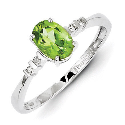 Peridot Oval Ring Sterling Silver Rhodium-plated Diamond QR4527PE, MPN: QR4527PE, 883957406329