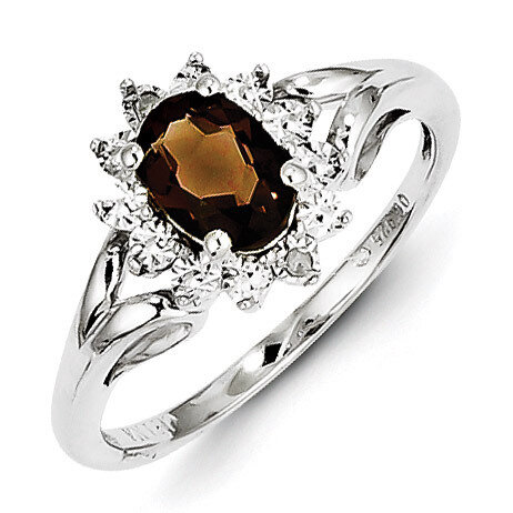 Smoky Quartz Ring Diamond Sterling Silver QR4534SQ, MPN: QR4534SQ, 883957482583