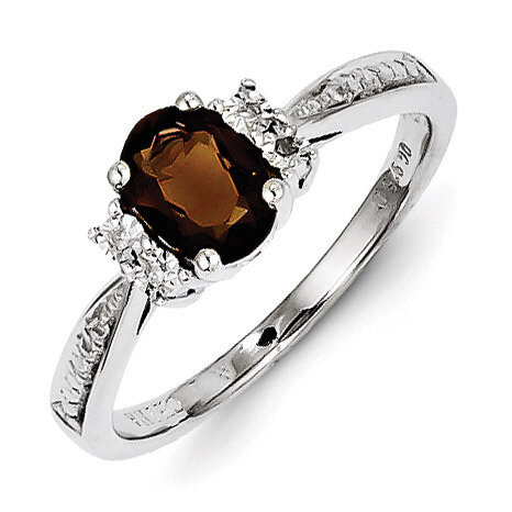 Smoky Quartz Ring Diamond Sterling Silver QR4535SQ, MPN: QR4535SQ, 883957464244