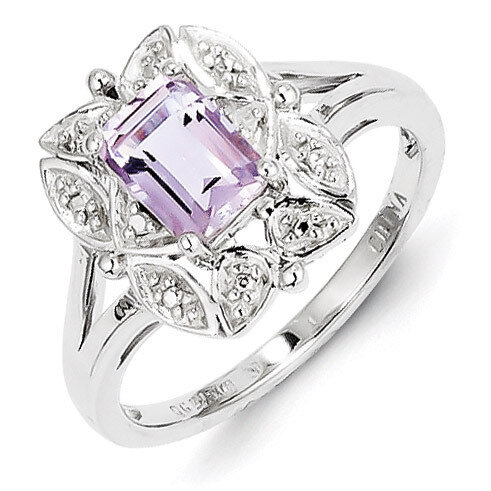 Pink Amethyst Ring Diamond Sterling Silver QR4537PQ