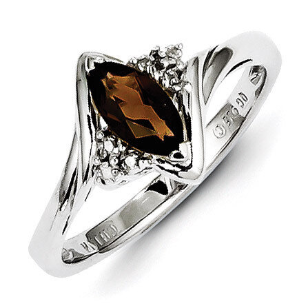 Smoky Quartz Ring Diamond Sterling Silver QR4542SQ, MPN: QR4542SQ, 883957365985