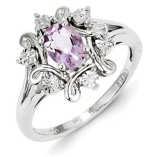 Pink Amethyst Ring Diamond Sterling Silver QR4545PQ, MPN: QR4545PQ, 883957439235