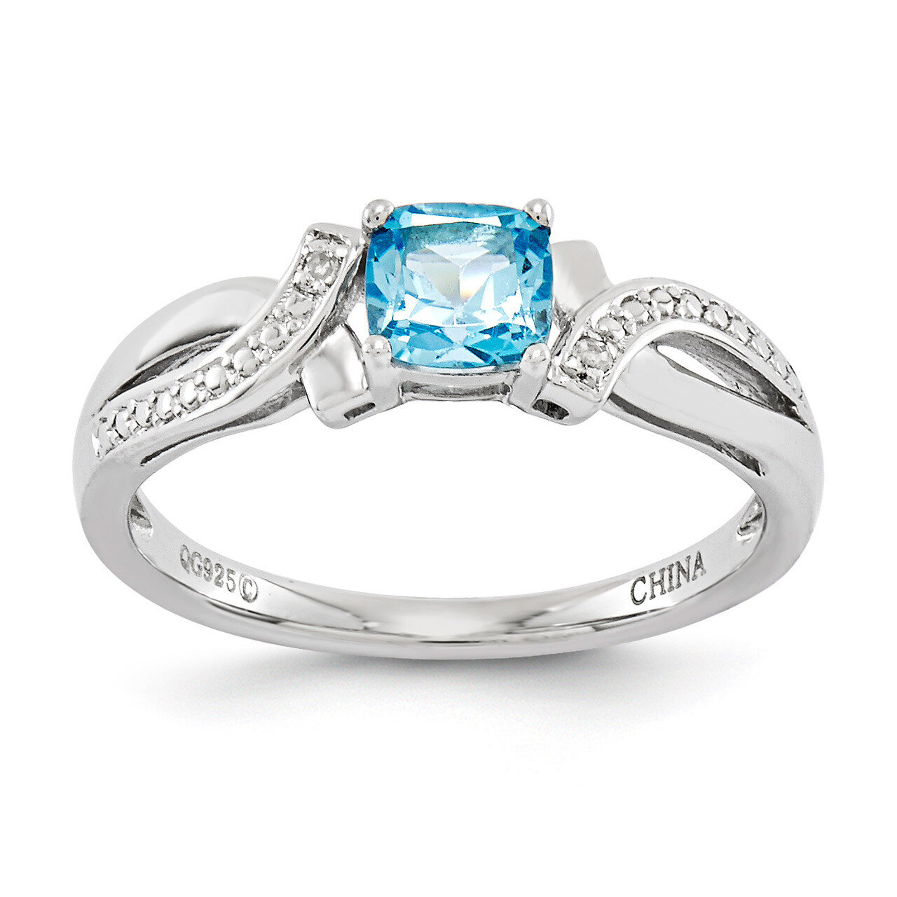 Light Swiss Blue Topaz &amp; Diamond Ring Sterling Silver QR4553BT, MPN: QR4553BT, 883957406817