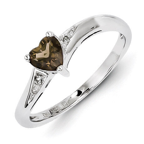 Smoky Quartz Diamond Ring Sterling Silver QR4555SQ, MPN: QR4555SQ, 883957366081