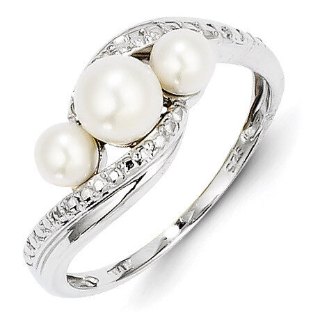 Cultured Pearl Ring Sterling Silver Rhodium-plated Diamond QR4617, MPN: QR4617, 883957680538