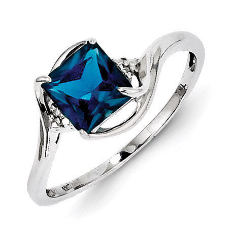 London Blue Topaz Ring Sterling Silver Rhodium-plated Diamond QR4620BT