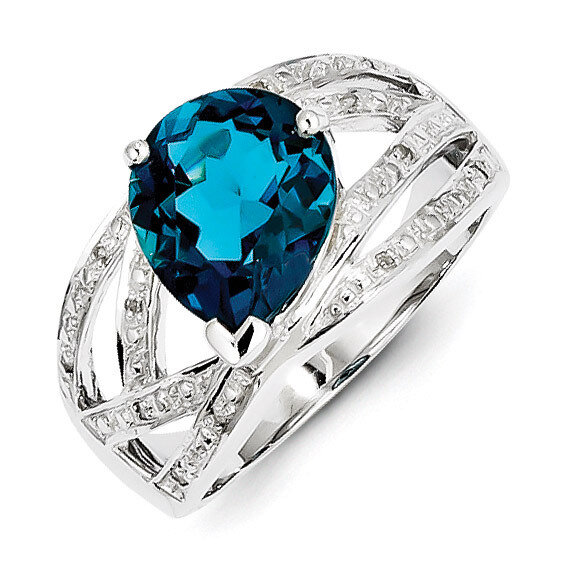 London Blue Topaz Ring Sterling Silver Rhodium-plated Diamond QR4623BT, MPN: QR4623BT, 883957465005