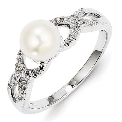 Cultured Pearl Ring Sterling Silver Rhodium-plated Diamond QR4626, MPN: QR4626, 883957439648
