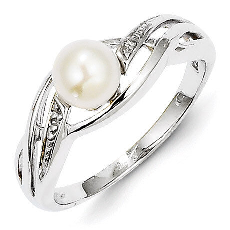 Cultured Pearl Ring Sterling Silver Rhodium-plated Diamond QR4627, MPN: QR4627, 883957482897
