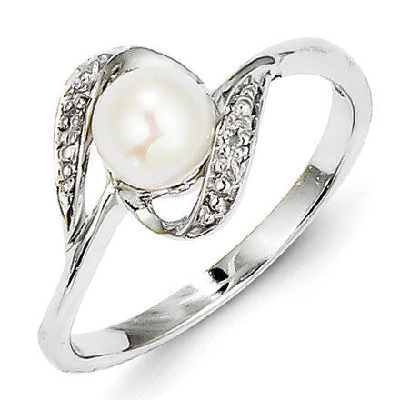 Cultured Pearl Ring Sterling Silver Rhodium-plated Diamond QR4628, MPN: QR4628, 883957465050
