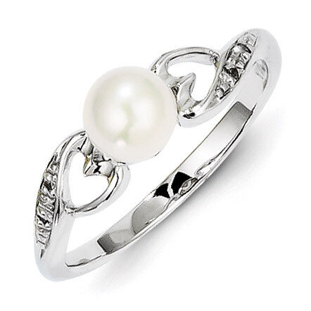 Cultured Pearl Ring Sterling Silver Rhodium-plated Diamond QR4629, MPN: QR4629, 883957366326