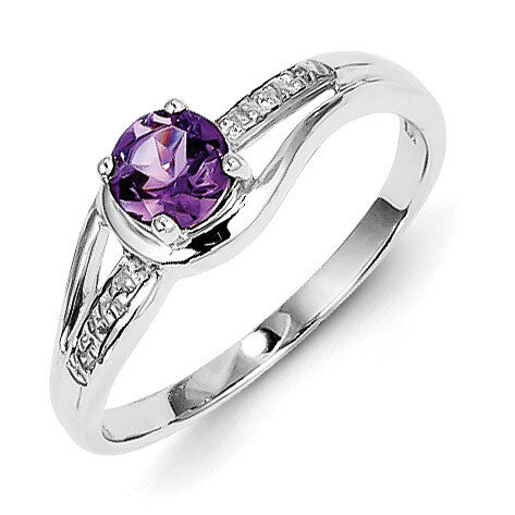 Amethyst Round Ring Sterling Silver Rhodium-plated Diamond QR4636AM, MPN: QR4636AM, 883957465067