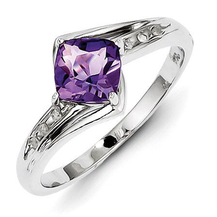 Amethyst Square Ring Sterling Silver Rhodium-plated Diamond QR4639AM, MPN: QR4639AM, 883957465098