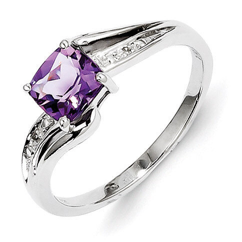 Amethyst Square Ring Sterling Silver Rhodium-plated Diamond QR4640AM, MPN: QR4640AM, 883957407258