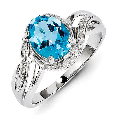 Light Swiss Blue Topaz Square Ring Sterling Silver Rhodium-plated Diamond QR4642BT, MPN: QR4642BT, …