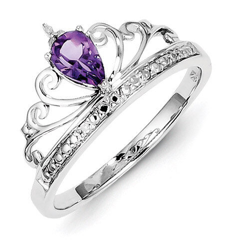 Amethyst Teardrop Ring Sterling Silver Rhodium-plated Diamond QR4643AM, MPN: QR4643AM, 883957522678