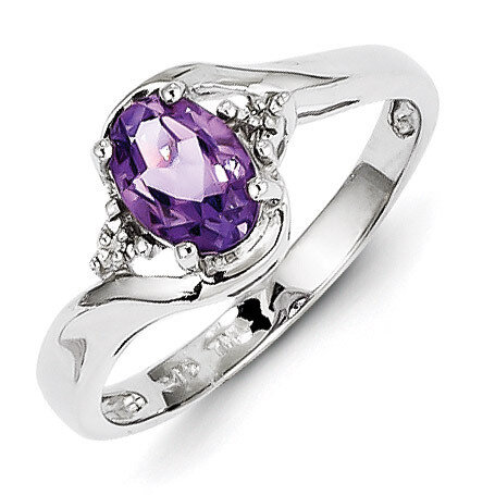 Amethyst Oval Ring Sterling Silver Rhodium-plated Diamond QR4648AM, MPN: QR4648AM, 883957498188