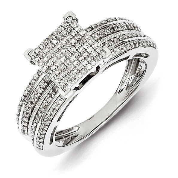 Square Ring Sterling Silver Rhodium-plated Diamond QR4759, MPN: QR4759, 883957407555
