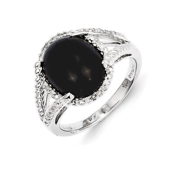 Onyx and Diamond Ring Sterling Silver QR5594