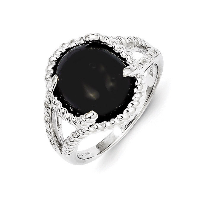 Onyx and Diamond Ring Sterling Silver QR5600