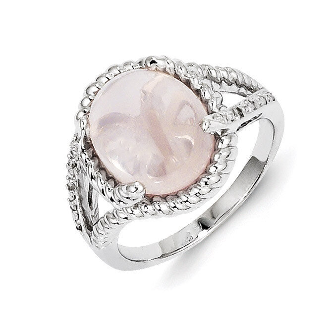 Rose Quartz and Diamond Ring Sterling Silver QR5601, MPN: QR5601, 883957408248