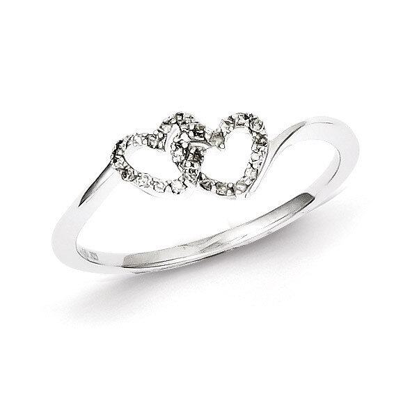 Double Heart Promise Ring Sterling Silver Rhodium-plated Diamond QR5605, MPN: QR5605, 191101855719