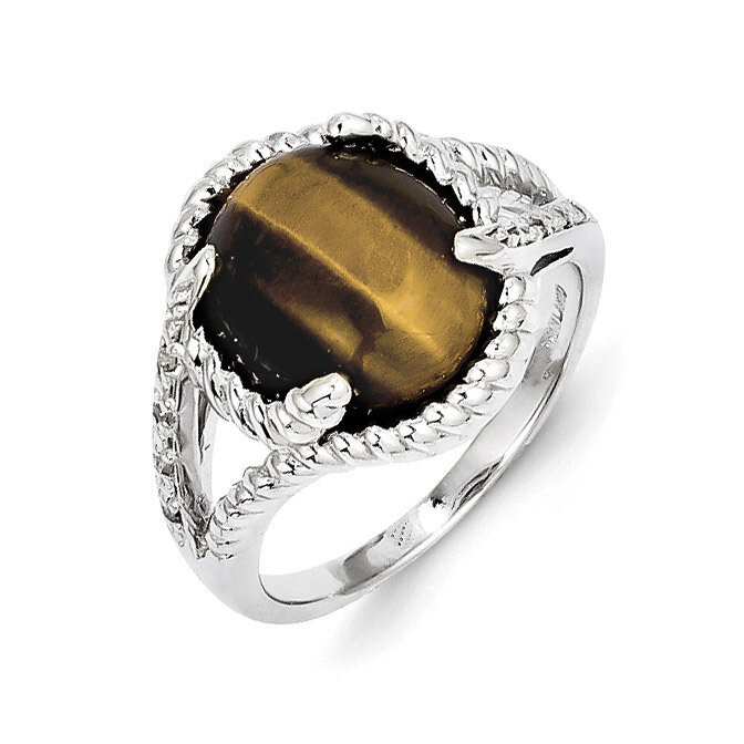 Tiger's Eye and Diamond Ring Sterling Silver QR5609