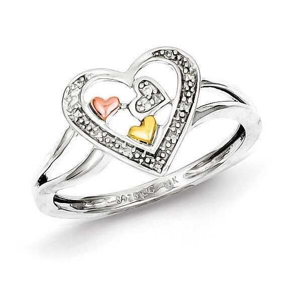14K Yellow Rose Gold Diamond Heart Ring Sterling Silver QR5625