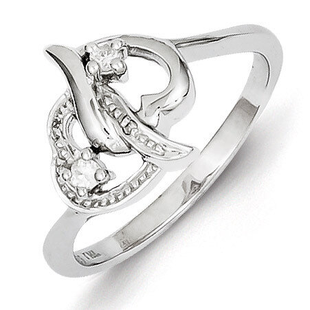 Double Heart Ring Sterling Silver Rhodium-plated Diamond QR5666, MPN: QR5666, 883957465593