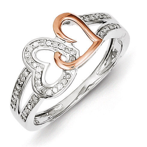 14k Rose Gold Diamonds Two Heart Ring Sterling Silver QR5677