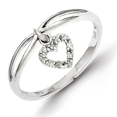 Heart Dangle Ring Sterling Silver Rhodium-plated Diamond QR5701